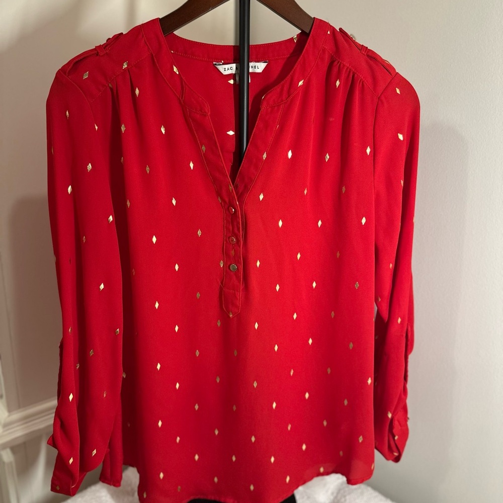 Zac & Rachel Red Blouse with Gold Accents